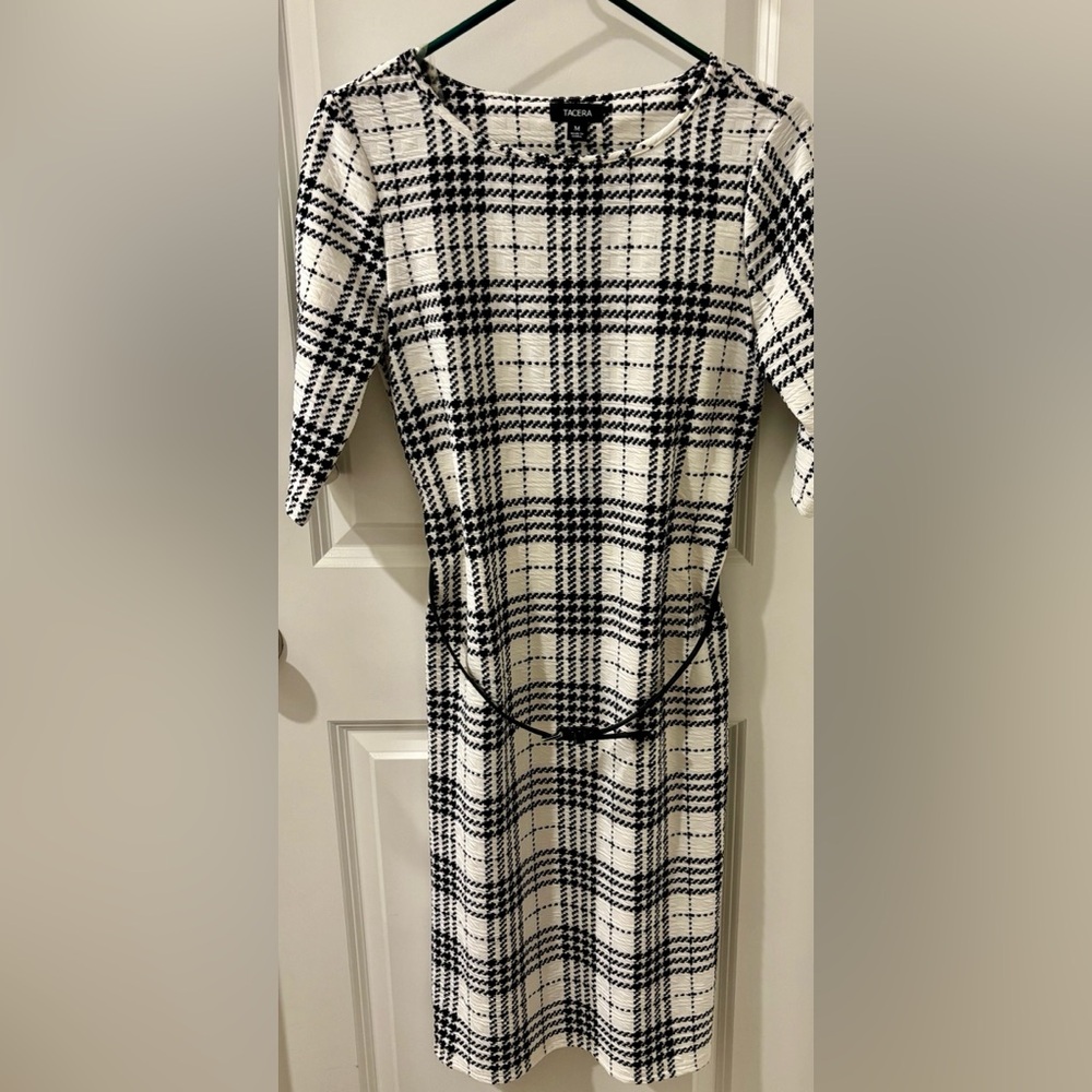 Tacera Black and White Plaid Midi Dress